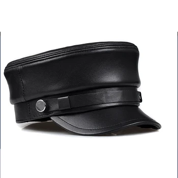 Moda 2021 Sonbahar Kış Erkek Kadın Düz Kap Hakiki Deri Şapka Sıcak Ordu Askeri Şapka Snapback Kap kuzu derisi Deri Kapaklar  5