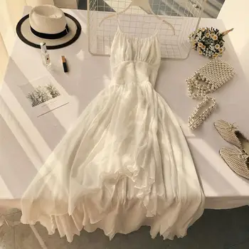 Kadınlar Vintage Maxi Elbise Vestido Mujer 2020 Yeni Yaz Seksi sırtı açık bandaj Elbise Moda Bayanlar Beyaz Boho Düzensiz Uzun Elbise  5