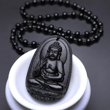 Amitabha Siyah Obsidian Oymalı Buda Şanslı Muska Kolye Kolye Kadın Erkek kolye Takı Damla Nakliye  4