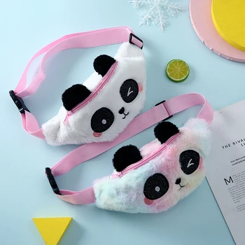 Yeni Panda Bel fanny paketi Kızlar İçin Güzel Karikatür Crossbody Çanta Kemer Gökkuşağı Peluş Çocuklar göğüs Çantası Çocuk Hediye  10