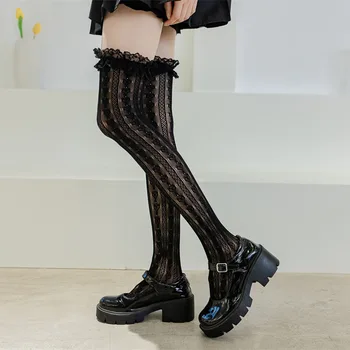 Diz üzerinde Seksi Siyah Dantel Lolita Yüksek Tüp Uyluk Çorap Kadın Hizmetçi Sevimli Uzun Tüp Aşk Dantel Japon Kolej Tarzı çorap  5