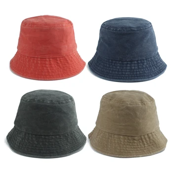 Yetişkin Çocuklar Yaz Vintage Yıkanmış Kova Şapka Katlanabilir Pamuk Balıkçı Şapka Panama güneş şapkası hip hop şapka Bob Chapeau Femme  5