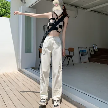 CGC 2022 Rahat Şalvar Kot Kadın Pantolon Yüksek Bel Düz Pamuklu Denim Pantolon Kore Moda Büyük Boy Kargo pantolon Estetik  5