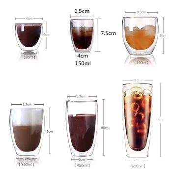 Isıya dayanıklı 80/250/350/450ml çift duvarlı kupa bardak Bira Kahve Fincanları El Yapımı Sağlıklı İçecek Kupa çay Bardağı Şeffaf Drinkware  10