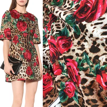 Moda Leopar Ve Gül Çiçek Baskılı İnce Jakarlı Kumaş Kadın Sonbahar Elbise Cheongsam Etek Gömlek DIY Kumaş Dikiş  10