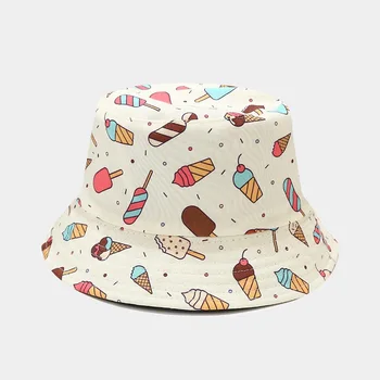 Yeni Dondurma Işlemeli Geri Dönüşümlü Kova Şapka Balıkçı Şapka Açık Seyahat güneşlikli kep Şapka Kadınlar Için Hip Hop Kapaklar Erkekler Için панама  4