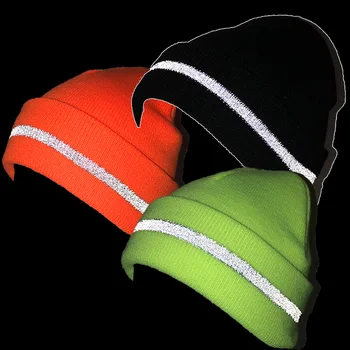 Unisex Yansıtıcı Şerit örgü şapkalar Kasketleri Aydınlık Açık Bisiklet Kayak Sıcak Kapaklar Kadın Erkek Sonbahar Kış Şapka Rahat Kaput  5