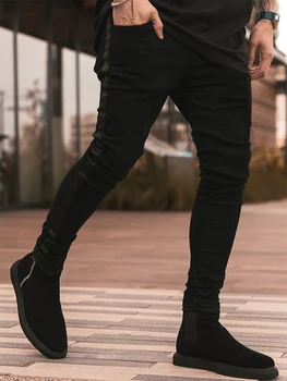 Streetwear erkek Skinny jeans erkek Pantolon Kalem Biker Yan Çizgili Kot Hip Hop Slim Fit Erkek Sıkı Kot  10