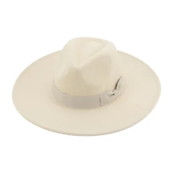 Kadınlar için şapka Fedoras Büyük Ağız 9.5 cm Katı Düğün Süslemeleri Resmi Şerit İlmek Bej Siyah Şapka Erkekler için Sombreros De Mujer  5