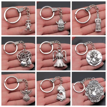 Vintage Parti Hediye Anahtarlık Anahtarlık Hediye Melek Kraliçe Palyaço İnsan Sihirbazı Anahtarlık Antik Gümüş Renk  5
