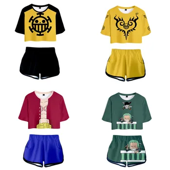 ONE PİECE Maymun D. Luffy Cosplay Kostüm Trafalgar Hukuk Gömlek + Şort Kadın Kızlar Jersey Spor Giyim Iki Parçalı Setleri Roronoa Zoro  5