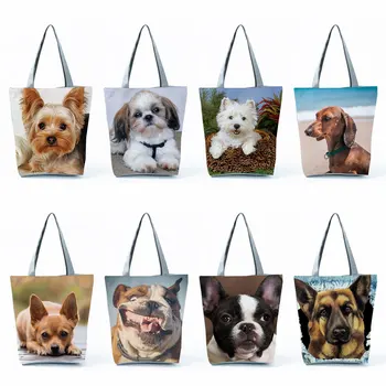 Sevimli Batı Köpek Çanta Kadınlar İçin Özelleştirilebilir Bakkal Pug Retriever Alışveriş Çantaları Katlanabilir Hayvan Büyük Kapasiteli omuzdan askili çanta  5