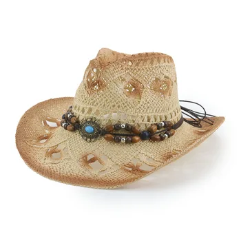 güneş şapkaları batı kovboy panama geniş ağız bant kuşaklı hasır şapkalar doğal rafya yaz lüks örgü el yapımı erkek kadın şapka  5
