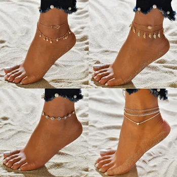 Boho Kalp Çok Katmanlı Halhal Yalınayak Tığ Sandalet ayak takısı Bacak Halhal Ayak Bileği Bilezikler Kadınlar İçin Bacak Zinciri  0