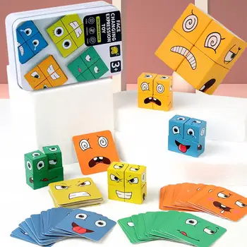Çocuklar Eğitici Oyuncaklar Blokları İfadeler Bulmacalar Çocuk Küp Oyunları Erken Öğrenme Montessori Geometri Sihirli Yüz Değiştirme  10