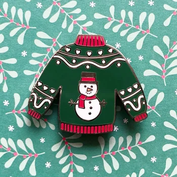 Sevimli Yeşil Noel Kazak Emaye Pin Kawaii Karikatür Küçük Kardan Adam Madalya Broş Moda Kış Yaka Şapka Sırt Çantası Pin Takı  0