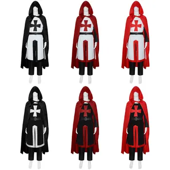 Ortaçağ Templar Cosplay Kostümleri Haçlı Savaşçı Kostüm Pelerin Çapraz Işareti Elbise Pantolon Erkekler Rönesans Cadılar Bayramı Savaşçı Üniforma  10