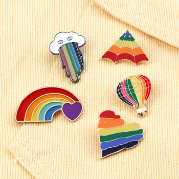 Yeni Stil Gökkuşağı Serisi Emaye Pimleri Kalp Şekli Sıcak Hava Balon Broş LGBT Denim Ceket yaka iğnesi Rozetleri Takı Sevgilisi için Hediye  1