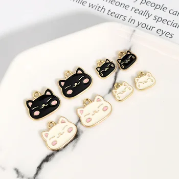 10 adet / paket Güzel Kedi Hayvan Emaye Takılar Metal Kolye Altın Renk Küpe DIY moda takı Aksesuarları  2