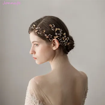 Jonnafe Boho Altın Renk Yaprak Saç Vine Gelin Takı Kristal Düğün saç parçası Aksesuarları El Yapımı Kadın Şapkalar  5