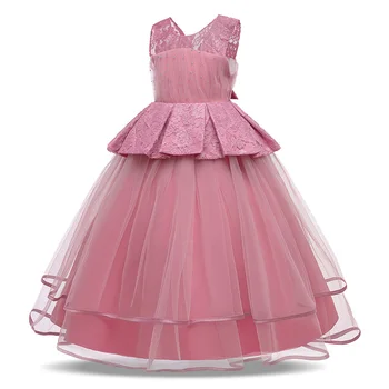 Dantel Zarif Çiçek Kız Elbise Çocuk Tül Boncuk Aplike Pageant İlk Communion Abiye Prom12 13 14 Vestidos  10