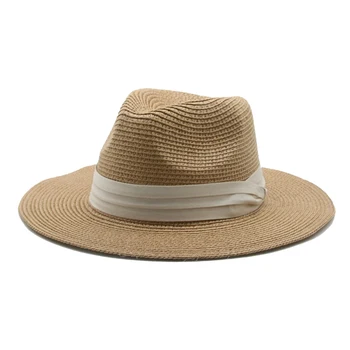 Yazlık şapkalar Güneş Hasır Erkekler Kadınlar Katı Kemer Bandı Rahat Kadın Şapka Plaj Seyahat El Yapımı Kadın güneş şapkaları Chapeau Femme Casquette  5