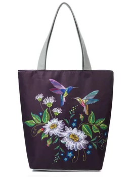 Retro Nakış Çiçek Kuş Baskılı Çanta Taşınabilir Tüm Maç omuz çantaları Büyük Çanta Kadınlar İçin Vintage Tote Çanta Estetik  5