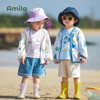 Amila çocuk giyim Erkek ve Kız için Nefes Malzeme Panjur Güneş Koruyucu Giyim 2022 Yaz Sevimli Yeni Kapüşonlu Ceket  10