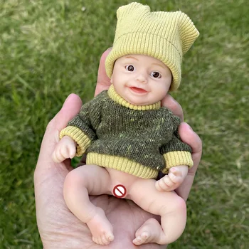 Anjo Bebek 6 İnç Katı Silikon Yeniden Doğmuş Bebek Gerçekçi El Yapımı Mini Güzel Gülümseme Erkek Bebe Yeniden Doğmuş Bebek Kitleri Pеборн Bebê Reborn  10