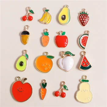 10 adet Sevimli Emaye Takılar Meyve Ananas Muz Kiraz Takılar Yapmak için Küpe Kolye Kolye DIY El Yapımı Takı Bulma  5