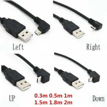 Yukarı ve Aşağı ve Sol ve Sağ Açılı 90 Derece USB mikro USB Erkek USB erkek Veri Şarj bağlantı Kablosu 25cm 50cm Tablet için 5ft 1m  5