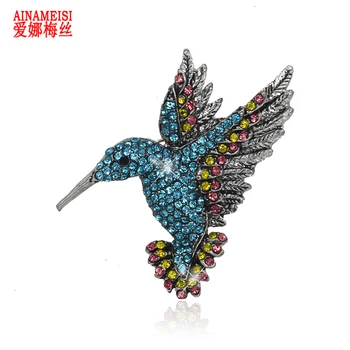 AINAMEISI Vintage Kristal Hummingbird Broş Kadınlar ıçin Hayvan Kuş Renkli Rhinestone Broş Pins Moda Parti Takı Hediyeler  5