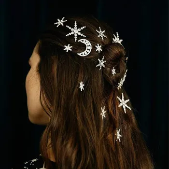 StoneFans Parlak Yıldız Ay Rhinestone Tokalar Tokalarım Kadınlar için Düğün Kızlar Saç Tokası Seti Vintage saç aksesuarları Takı  10