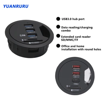 USB Hub USB 3.0 USB 2.0 Hub Masaüstü Grommet Tipi C Port Hub Ses İle SD / TF 3/4 Port Dağı Masası Güç Adaptörü İle 5V 2A  5