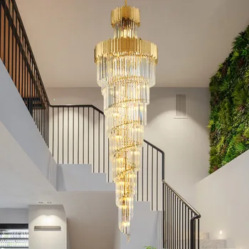 Modern Kristal Avize Merdiven Büyük Koridor Kristal Lamba Lüks Ev Dekor iç mekan aydınlatması Uzun Zincir aydınlatma armatürü  10