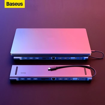Baseus USB HUB Çoklu USB C HUB VGA RJ45 HD USB Hub 3.0 MacBook Pro için Tip C HUB 11 Port USB Splitter Dizüstü bilgisayar Aksesuarları  5