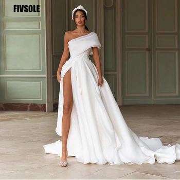Fivsole Plaj düğün elbisesi Bir Omuz Yay Geri Boho Gelin Törenlerinde Seksi Yüksek Yan Yarık gelin elbiseleri Düğün Parti Törenlerinde 2022  10