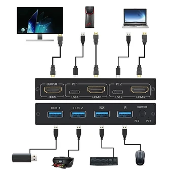 2-Port USB KVM 4K anahtar ayırıcı Paylaşılan Monitör Klavye Ve Fare Adaptif EDID / HDCP Yazıcı Tak Ve Çalıştır  10