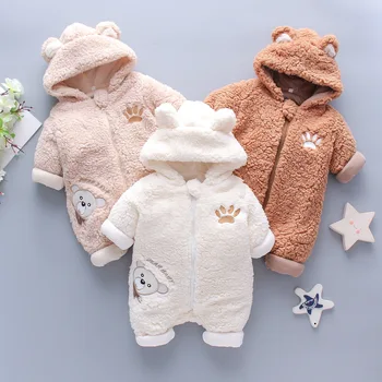 Yenidoğan Bebek Bahar Kış Giysileri Bebek Ceket Kız Tulum Erkek Yumuşak Kuzu Kadife Bebek Ayı Tulum Bebek Giysileri 0-18 Ay  10