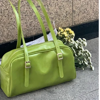 Vintage Tasarım kadın büyük el çantası Çanta Düz Renk Moda Bayanlar Koltukaltı Çanta Bahar Yeşil PU Deri Kadın Küçük omuz çantaları  10