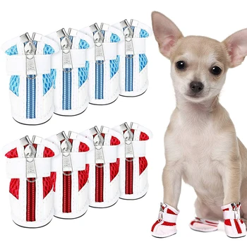 Yaz Küçük Köpek Ayakkabı Kayma Dayanıklı Örgü Köpek Botları Su Geçirmez PU Deri Patik Orta Köpekler için Pet Ayakkabı Pençe Koruyucu  10