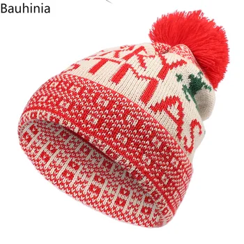 2022 Noel elk Örme Şapka Kadın Erkek Kış Skullies Bere Kar Şapka Bayanlar Kalın Sıcak Kaput Kap  5