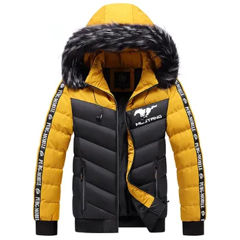 Kış Kar kalın rüzgar geçirmez erkek ceket Mustang araba logosu baskı erkek aşağı ceket Hip-Hop sokak erkek kapüşonlu parka ceket  10