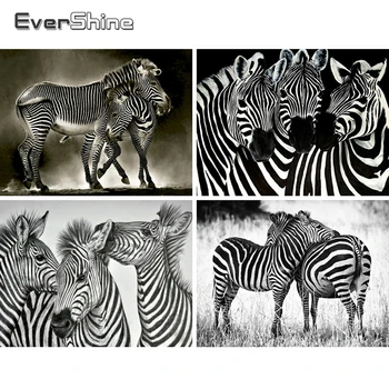 Evershine Elmas Boyama Zebra Çapraz Dikiş Mozaik Nakış Hayvanlar Rhinestone Resim Siyah Beyaz DIY Hobi Ev Dekorasyon  10