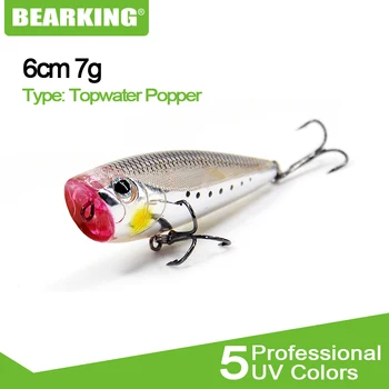 Sıcak modeli Bearking marka profesyonel popper 6 cm 7g Balıkçılık Wobblers 1 PC Balıkçılık Lure Bait Swimbait Crankbait ile 2 xstrong Kanca  5