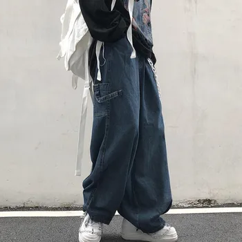 Harem Kot Erkek Kadın Kot Pantolon Geniş Bacak Pantolon Gevşek Baggy Japonya Tulum Sokak Hiphop Kot Kargo Pantolon  10