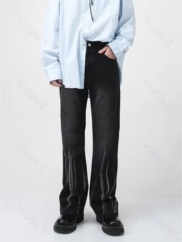 Erkek Baggy Kot Patchwork Tasarım Yüksek Sokak Vibe Tarzı Mikro Flare günlük kot Y2K Pantolon Ins Sıcak Satış Patchwork Kot Denim  10