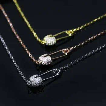 S925 Ayar Gümüş emniyet pimi Şekli Kolye Kolye Kadınlar için parlak Zarif Narin Küçük Boy Pin Yaka Kolye Takı  10