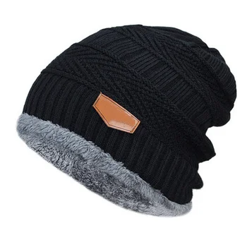 Yeni Marka Düz Renk Örgü Bere Şapka erkek Kış Şapka Erkek Sıcak Artı Kadife Kalınlaşmak Hedging Kap Skullies Yün Kemik Erkek  5