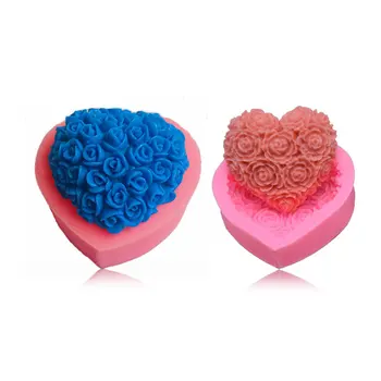 DIY Kalp Şeklinde Gül Çiçek silikon kalıp Fudge çikolatalı kek Kalıp Mum Aromaterapi Alçı El Yapımı Sabun Kalıp  3